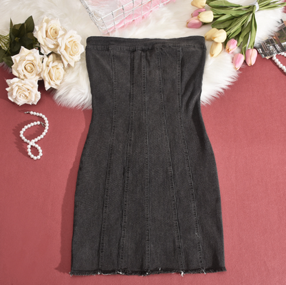 Chic Backless Denim Tube Dress