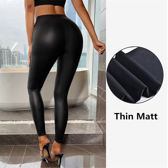 Multicolor High Waist Leather Pants for Women