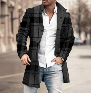 Men's Woolen Stand Collar Medium Long Pocket Coat