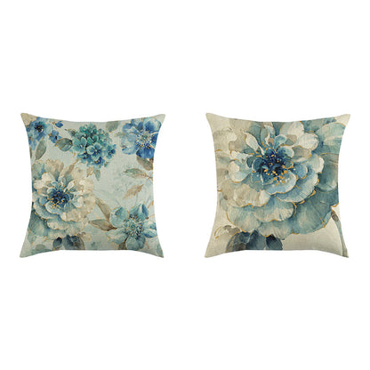 Blue Style Oil Painting Bird and Flower Pillow Custom