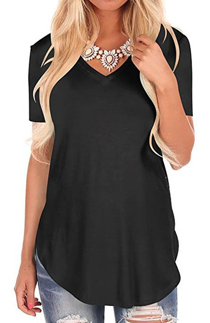 Loose V-Neck Short Sleeve Tuxedo T-Shirt