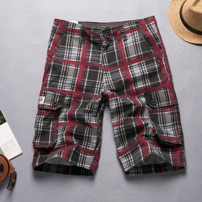Men's Casual Plaid Cargo Shorts with Pockets