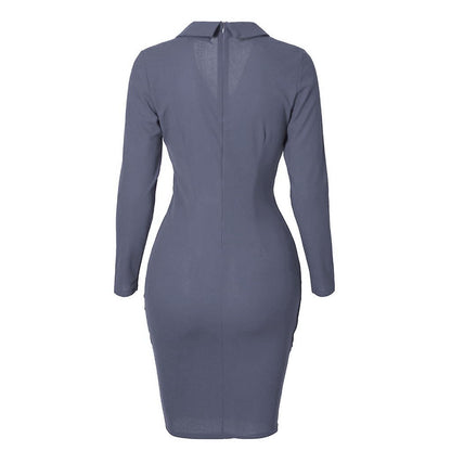 Buttoned Long Sleeve Bodycon Dress for Work