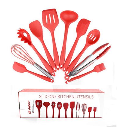 10-Piece Silicone Kitchen Utensil Set with Storage Bucket