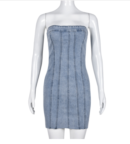 Chic Backless Denim Tube Dress