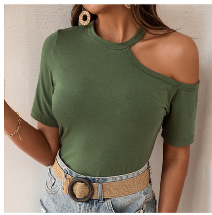 Off-the-Shoulder Leopard Print T-Shirt