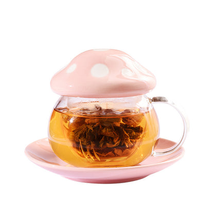 Cute Mushroom Ceramic Tea Infuser Cup with Glass