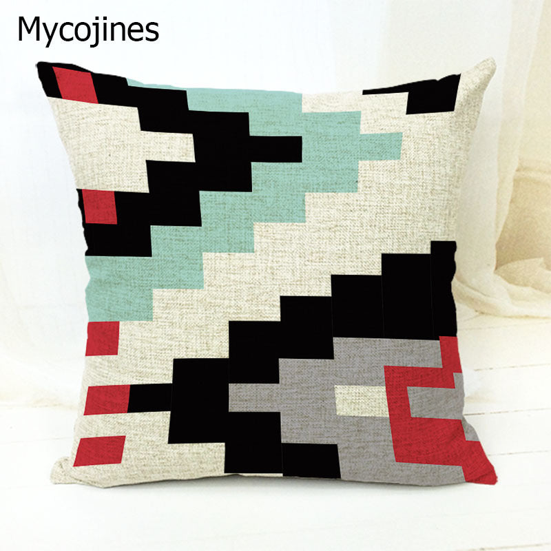 Geometric Pattern Pillowcase with Triangles and Letters