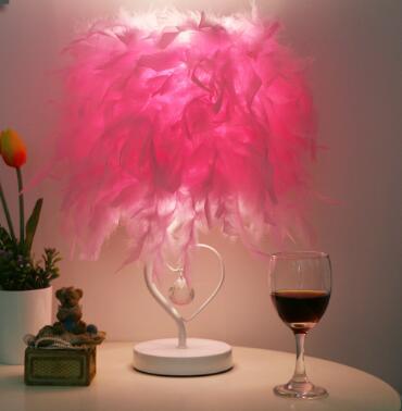 LED Feather Heart Crystal Table Lamp for Home Decor