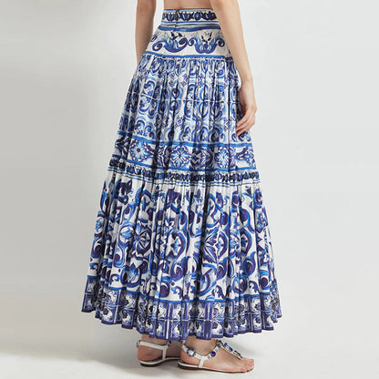 Cotton Sicily Bohemian Print Long Skirt for Women