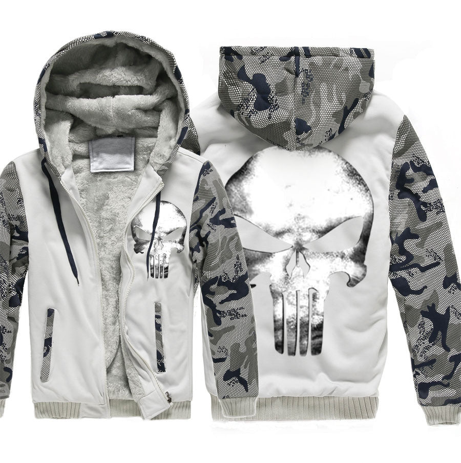 Fleece-Lined Camo Hoodie with Skull Print