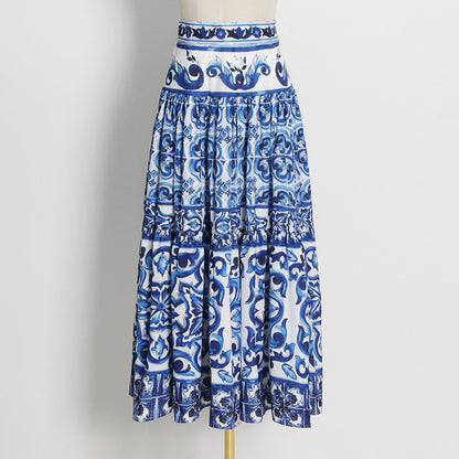 Cotton Sicily Bohemian Print Long Skirt for Women