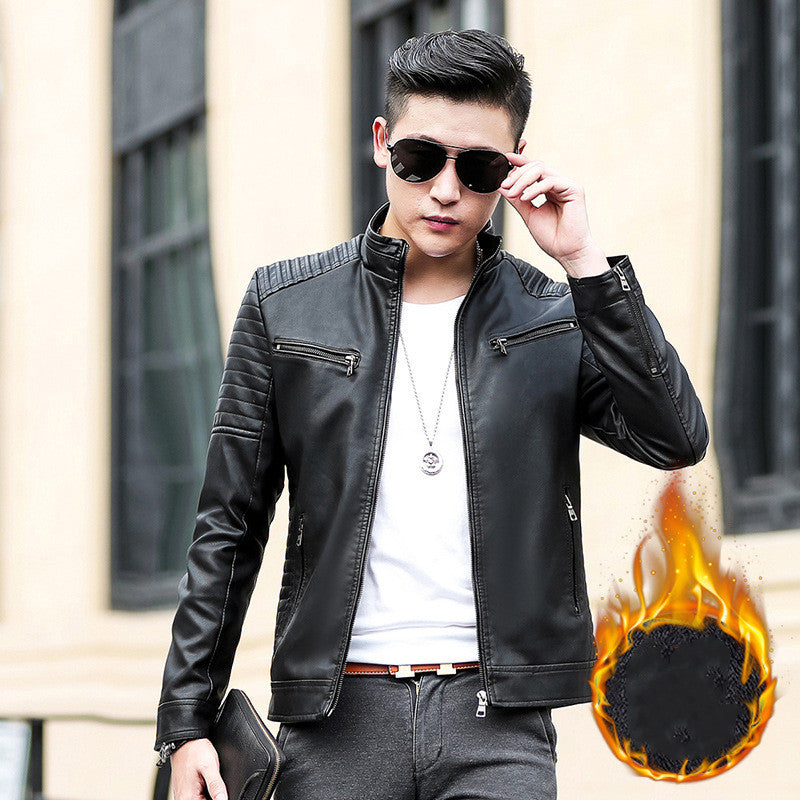 Leather Motorcycle Jacket for Spring and Autumn