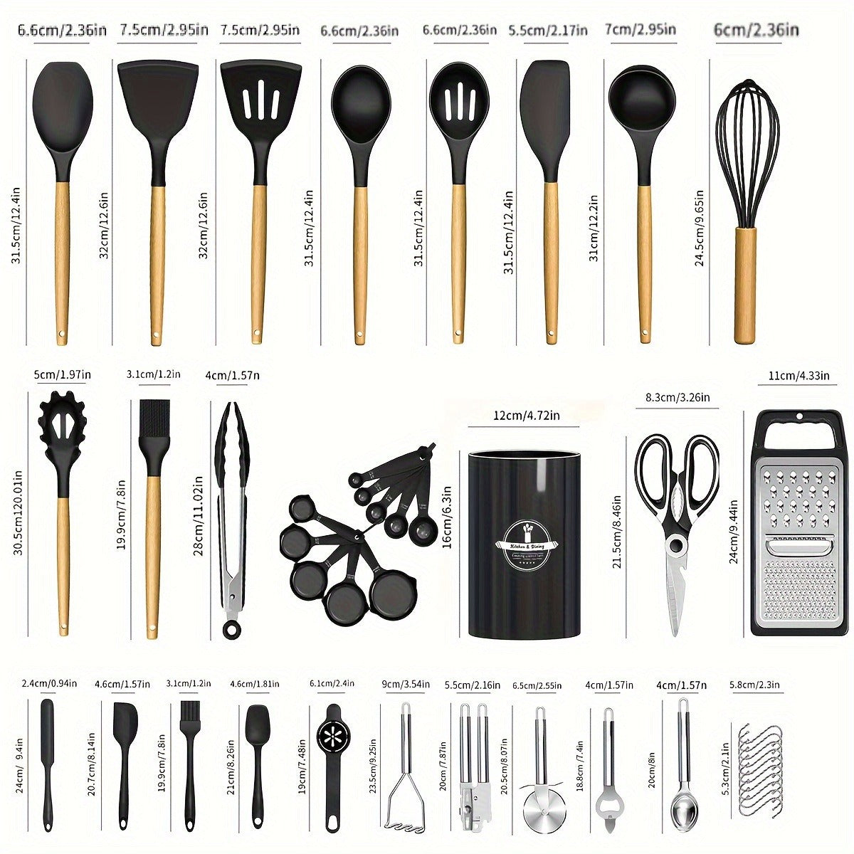 Wooden-Handle Silicone Kitchen Tool Set