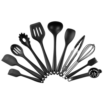 10-Piece Silicone Kitchen Utensil Set with Storage Bucket