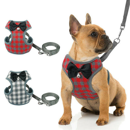 Checkered Bowtie Pet Harness Set