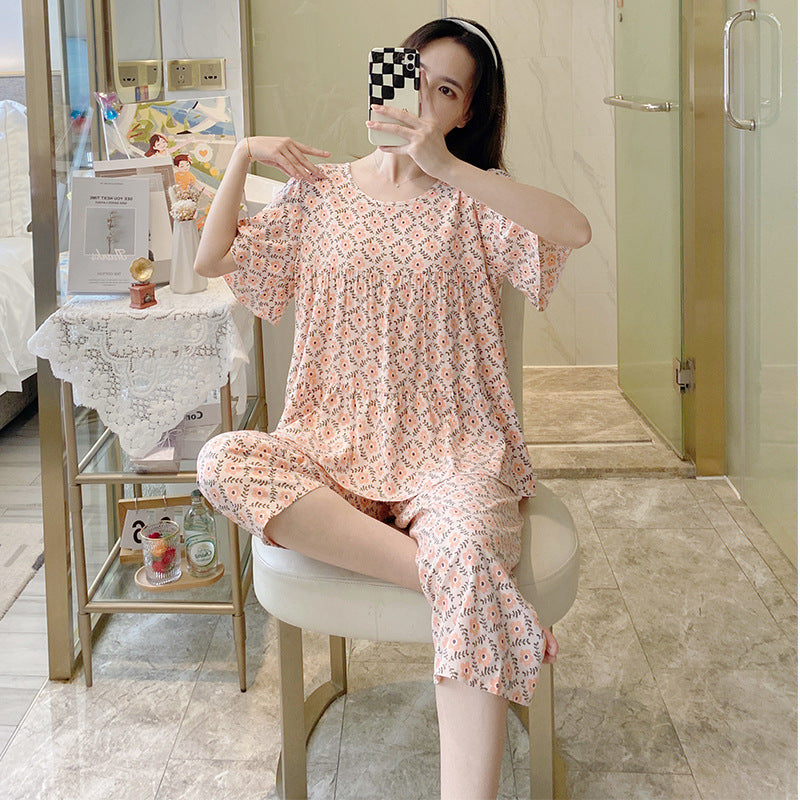 Women's Cotton Pajamas Set - Short Sleeve