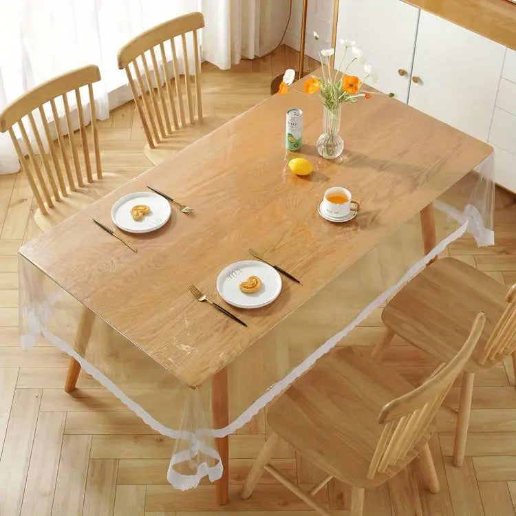 Transparent PVC Lace Tablecloth, Oil-Proof and Heat-Resistant