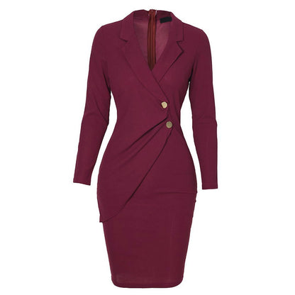 Buttoned Long Sleeve Bodycon Dress for Work