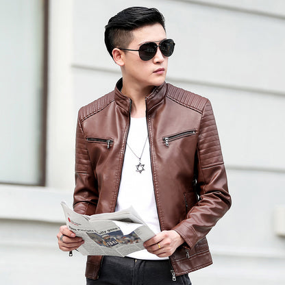 Leather Motorcycle Jacket for Spring and Autumn