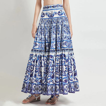 Cotton Sicily Bohemian Print Long Skirt for Women