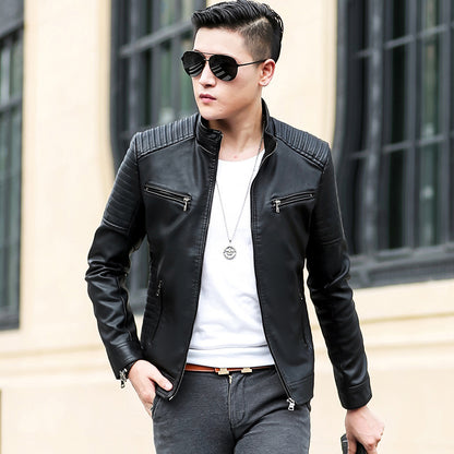 Leather Motorcycle Jacket for Spring and Autumn