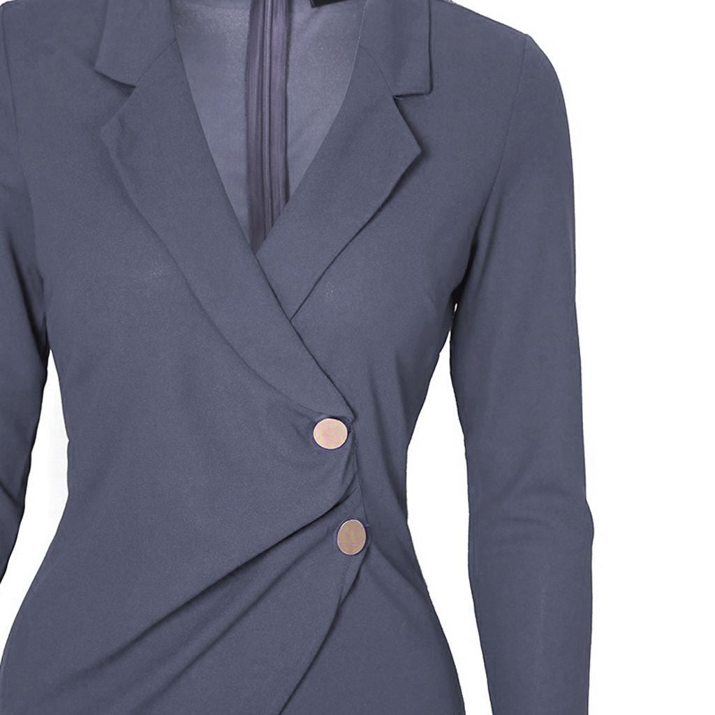 Buttoned Long Sleeve Bodycon Dress for Work