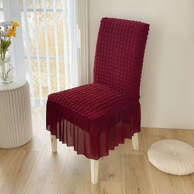 Bubble Grid Stretch High-End Chair Cover with Skirt