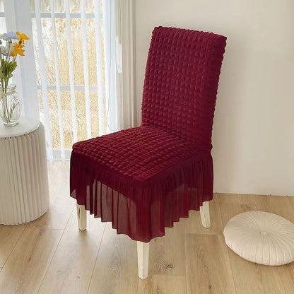 Bubble Grid Stretch High-End Chair Cover with Skirt