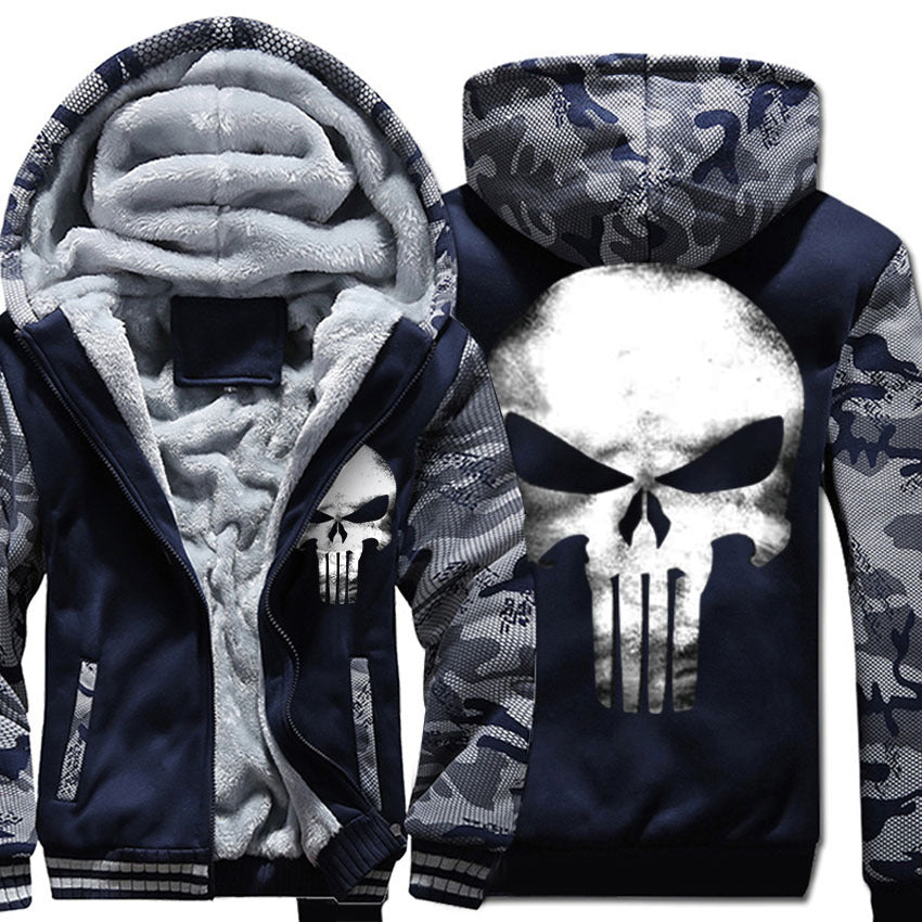 Fleece-Lined Camo Hoodie with Skull Print