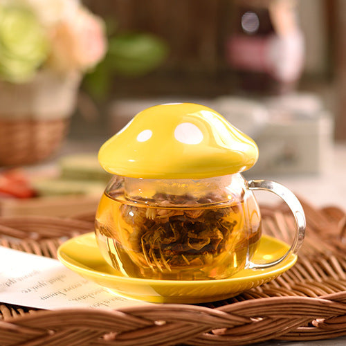 Cute Mushroom Ceramic Tea Infuser Cup with Glass