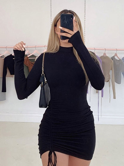 Turtleneck Ruched Bodycon Mini Dress for Women