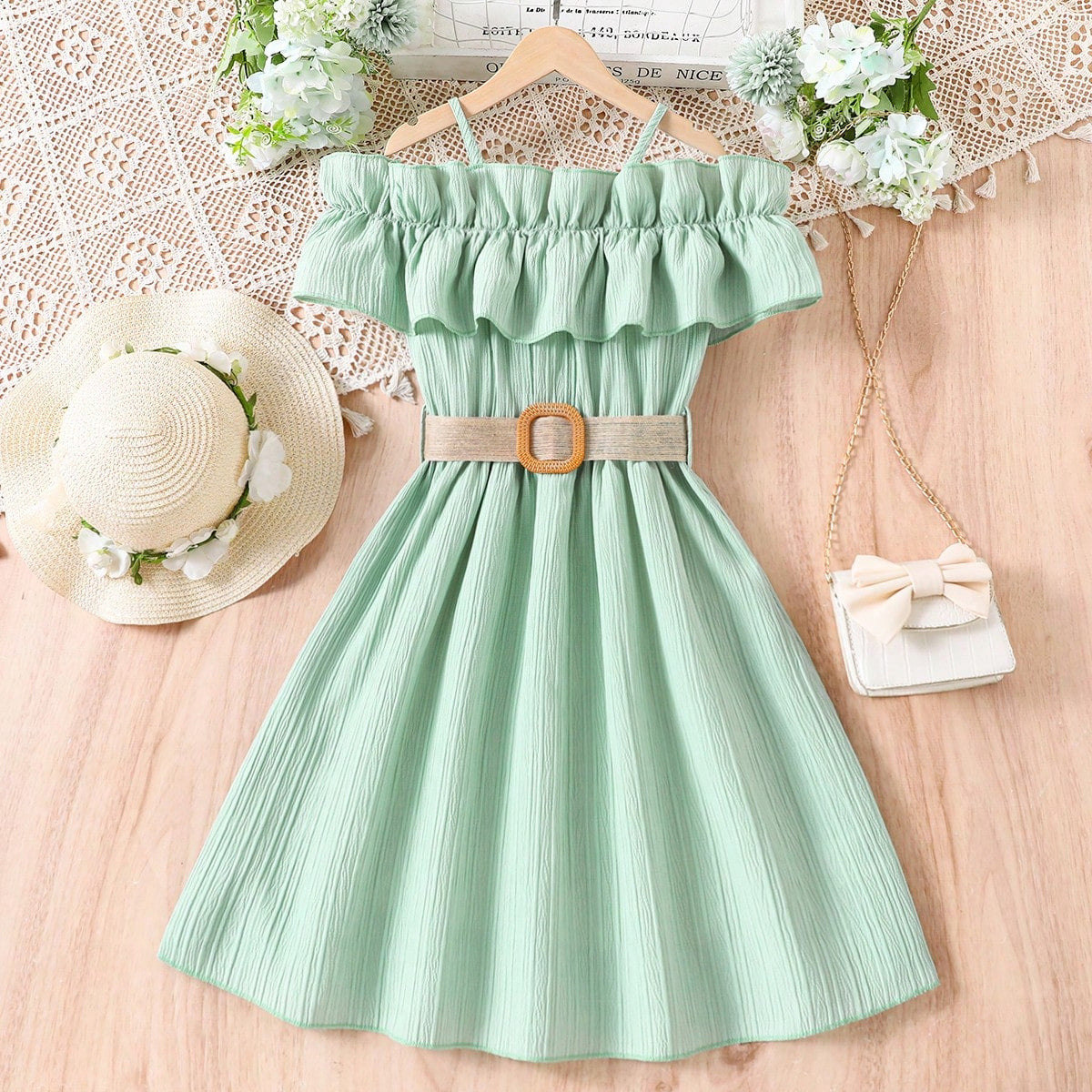 Girls' Summer One-Shoulder Lace Dress in Multi-Colors