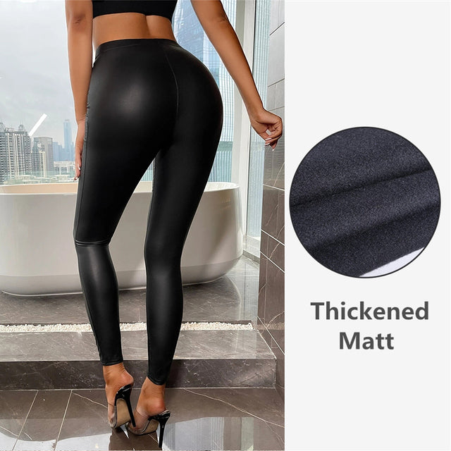 Multicolor High Waist Leather Pants for Women