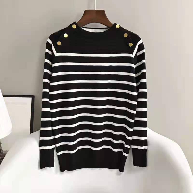 Women's Chic Striped Spandex Autumn Casual Sweater