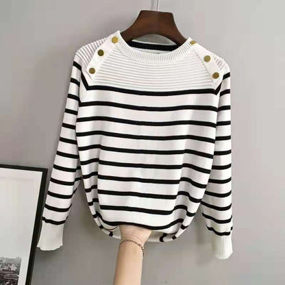 Women's Chic Striped Spandex Autumn Casual Sweater