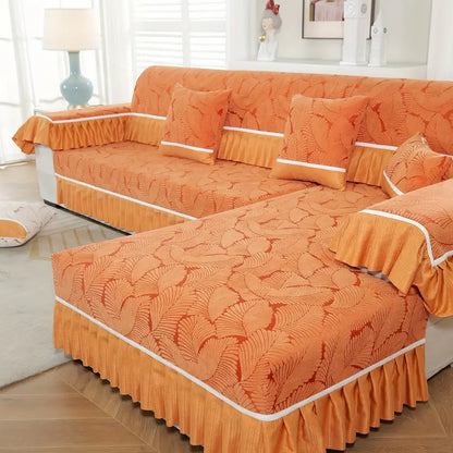 Banana Leaf Jacquard Chenille Sofa Mat - 1 Piece