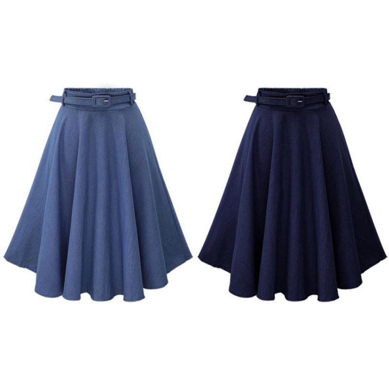 High Elastic Waist Pleated Denim Short Skirt for Women