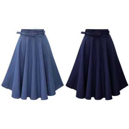 High Elastic Waist Pleated Denim Short Skirt for Women