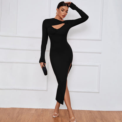 Women's Maxi Dress with Long Sleeves and Slit