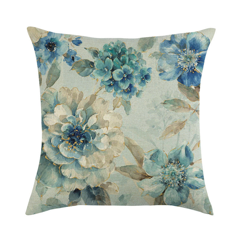 Blue Style Oil Painting Bird and Flower Pillow Custom