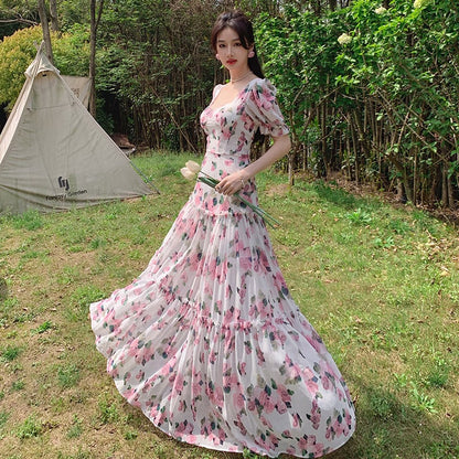 French Retro Floral Elegant Tea Break Dress