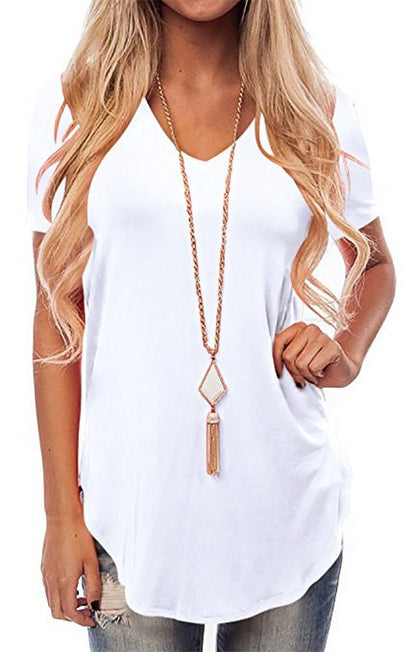 Loose V-Neck Short Sleeve Tuxedo T-Shirt