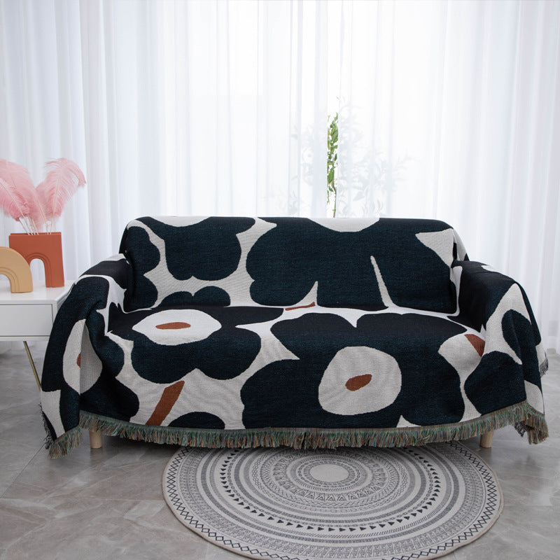 Nordic Minimalist Sofa Blanket with Poppy Design