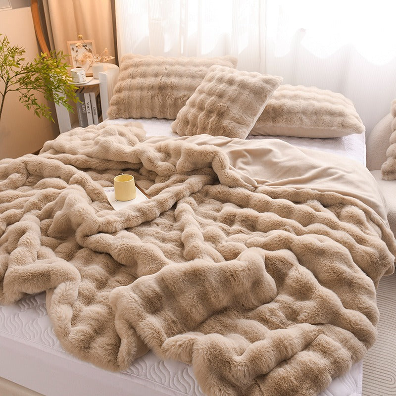 Plush Rabbit Velvet Thick Blanket Double-Sided Fleece