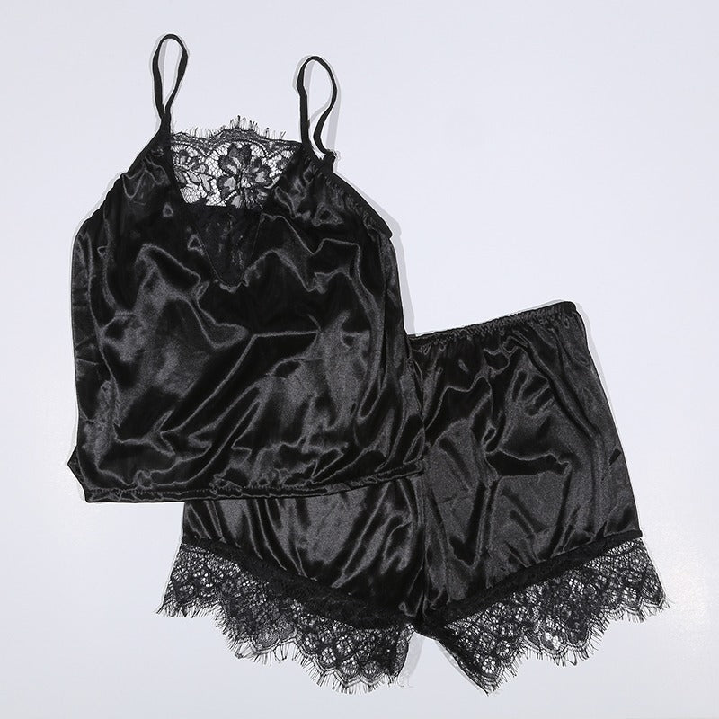 Satin Lace Pajamas Set for Women (2-Piece)