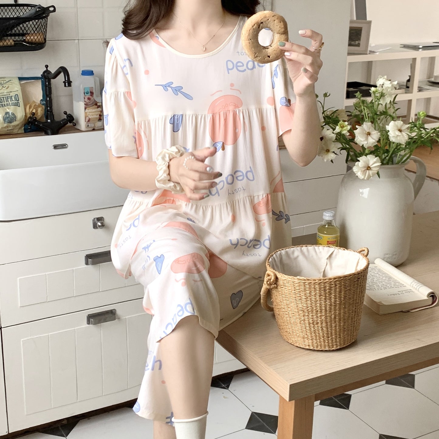 Women's Cotton Pajamas Set - Short Sleeve
