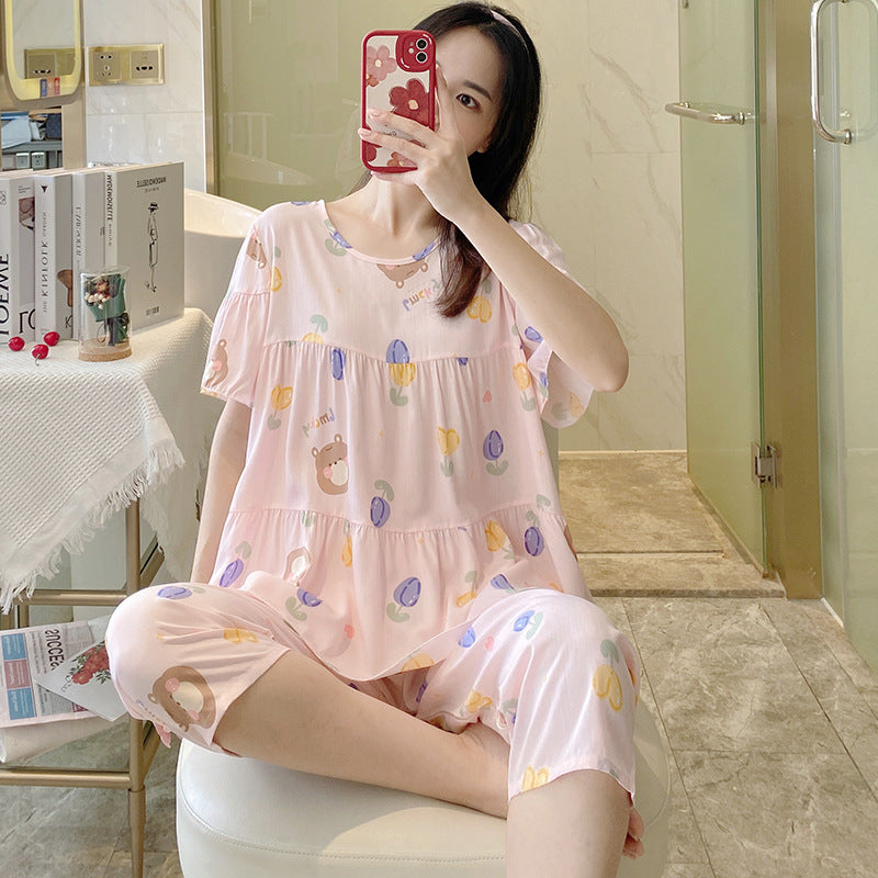 Women's Cotton Pajamas Set - Short Sleeve