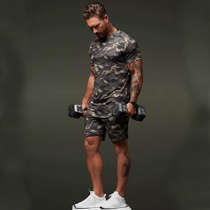 Two-Piece Camouflage Short-Sleeved Fitness Suit