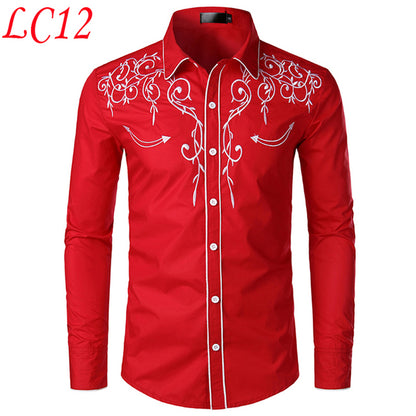 Slim Fit Western Denim Long Sleeve Embroidered Shirt